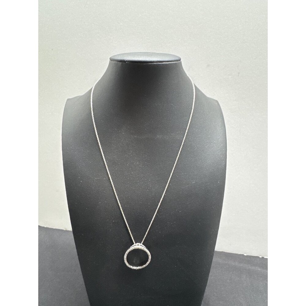 Sterling Silver Circle Pendant Necklace With Cubic Zirconia Accents 925 Italy 17